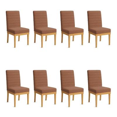 Kit 8 Cadeiras De Jantar Solana Boucle Base De Madeira - Pallazio Cor Terracota
