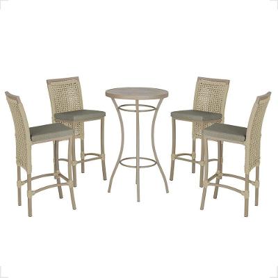 Mesa Bistrô E 4 Banquetas Roma Fendi Corda Estofado 8 Trama Rami