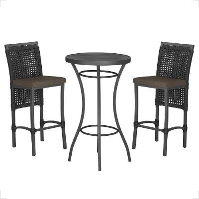 Mesa Bistrô E 2 Banquetas Roma Preta Corda Estofado 9 Trama Preto