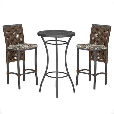 Mesa Bistrô E 2 Banquetas Roma Preta Corda Estofado 6 Trama Marrom