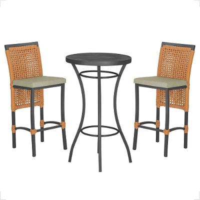 Mesa Bistrô E 2 Banquetas Roma Preta Corda Estofado 7 Trama Terra Cota