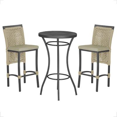 Mesa Bistrô E 2 Banquetas Roma Preta Corda Estofado 7 Trama Rami