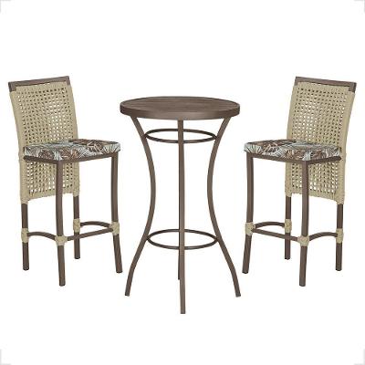 Mesa Bistrô E 2 Banquetas Roma Marrom Corda Estofado Trama Rami