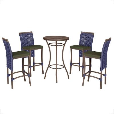 Mesa Bistro E 4 Banquetas Roma Marrom Corda Náutica 13 Azul