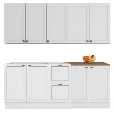 Cozinha Modulada Unna J00111P 6 Módulos 200cm Branco Poliman Móveis