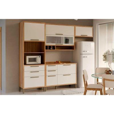 Cozinha Completa Syrah C4P233 10 Portas 7 Gavetas MDP 194,5CM Amêndoa Branco com Paneleiro e Balcão