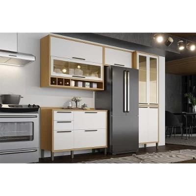Cozinha Completa Syrah C4P232 10 Portas 3 Gavetas MDF 195CM Amendoa-Branco Kit com Cristaleira