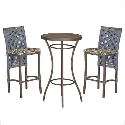 Mesa Bistrô E 2 Banquetas Roma Marrom Corda Estofado Trama Prata