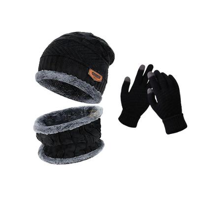 Kit Inverno Unissex OEM Geométrico em 100% Lã Antialérgica Adulto Preto com Touca Luva e Protetor