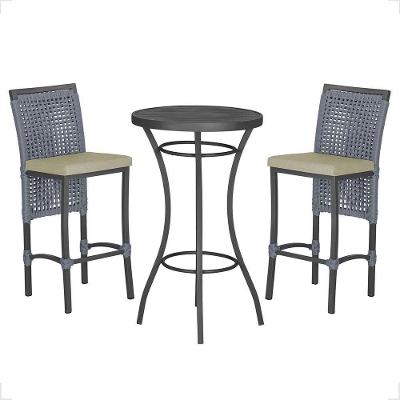 Mesa Bistrô E 2 Banquetas Roma Preta Corda Estofado 7 Trama Prata
