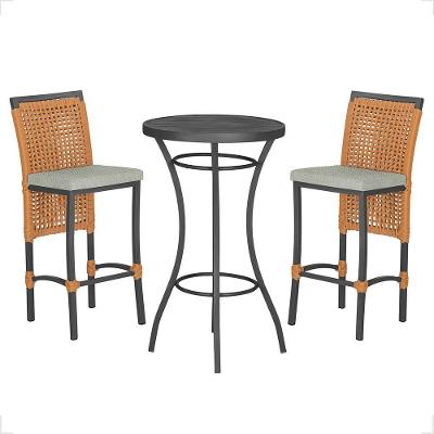 Mesa Bistrô Com 2 Banquetas Roma Preta Corda Náutica 3 Trama Terra Cota