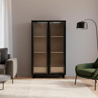 Cristaleira E-966 2 Portas 1 Gaveta MDP Fosco Riviera Preto Ditália Móveis