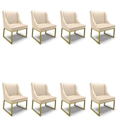 Cadeira Sala De Jantar Industrial Dourado Kit 8 Liz Sintético D03 - D'rossi Cor Bege