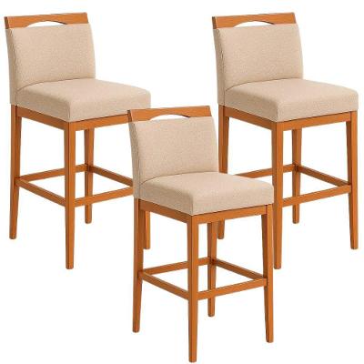 Kit 3 Banquetas Altas Gourmet Assento em Linho com Encosto Bege Tatite Decor