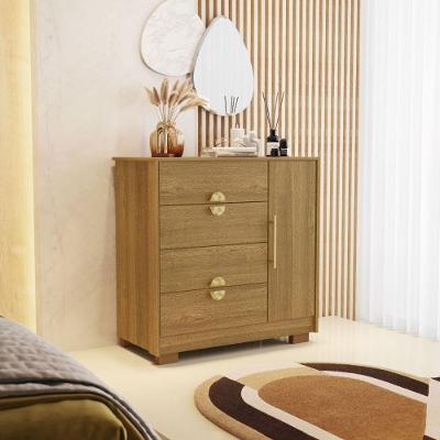 Cômoda Sapateira Ilha Bela 1 Porta 4 Gavetas Nature para Quarto em MDP e MDF Vila Rica