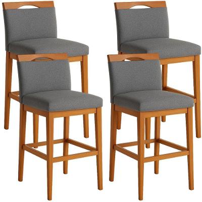 Kit 4 Banquetas Altas Gourmet Assento em Linho com Encosto Cinza Tatite Decor