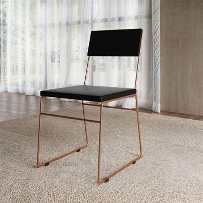 Cadeira De Jantar Málaga Assento Corino Base Cobre Para Mesa Sala Cozinha Design Home - Cobre-preto