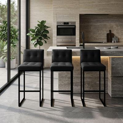 Kit 3 Banquetas Lirina PU Base Fixa com Encosto Industrial Preto D'Rossi