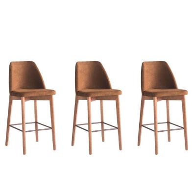 Kit 3 Banquetas Berlim Assento Tecido Base Fixa Madeira Altura 75 cm Marrom Cozinha
