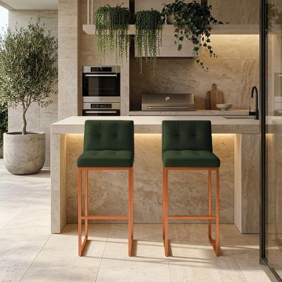 Kit 2 Banquetas Lirina PU Base Bronze com Encosto Verde D'Rossi