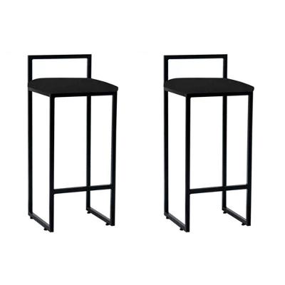 Kit 2 Banquetas Bistrô Industrial Dori Assento Tecido Base Fixa com Encosto Preto