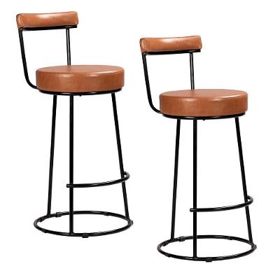 Kit 2 Banquetas Altas Miami Assento Courino com Encosto Marrom Amarula Loja Sheep