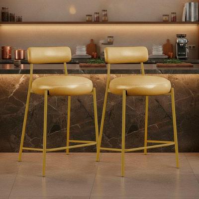Kit 2 Banquetas Altas Londres PU Aço com Encosto Fixo Dourado D'Rossi