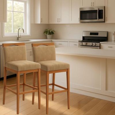 Kit 2 Banquetas Alta Cozinha Gourmet Estofada Suede com Encosto Fixo Capuccino Marrom