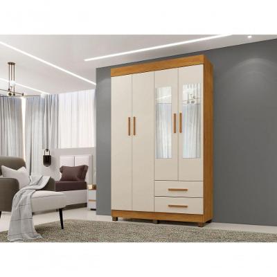 Roupeiro Casal Copacabana New 4 Portas de Bater 2 Gavetas Cinamomo-off Benetil Móveis