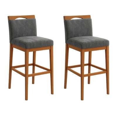 Kit 2 Banquetas Alta Cozinha Gourmet Estofada Suede Cinza Black House Decor
