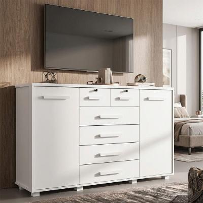 Cômoda Mega Multifuncional 7 Gavetas Sapateira MDF com Chave Branco Movelaria Store
