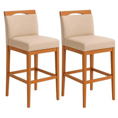 Kit 2 Banquetas Alta Cozinha Gourmet Estofada Assento em Linho Bege Black House Decor