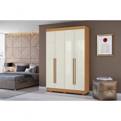 Roupeiro Solteiro 4 Portas de Bater 2 Gavetas MDP Cinamomo Off White Aramóveis 154CM