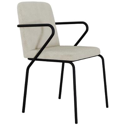 Cadeira Estofada Para Sala De Jantar Com Braço Loft Preto C01 Bouclê Vanilla - Lyam Decor