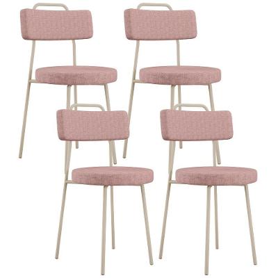 Kit 04 Cadeiras Decorativa Estofada Para Sala De Jantar Barcelona Arena L02 Linho Rosa - Lyam Decor