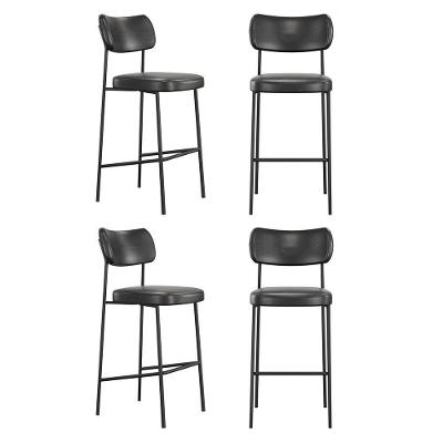 Kit 04 Banquetas Altas Para Cozinha Lila Estofada Courino Preto Abmaza