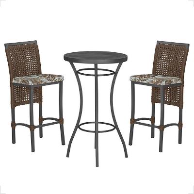 Mesa Bistrô E 2 Banquetas Roma Preta Corda Estofado 6 Trama Marrom