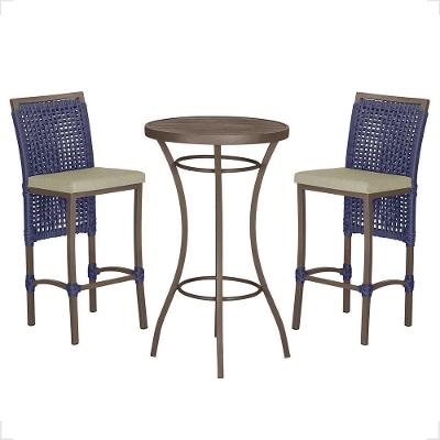 Mesa Bistrô E 2 Banquetas Roma Marrom Corda Estofado 7 Trama Azul