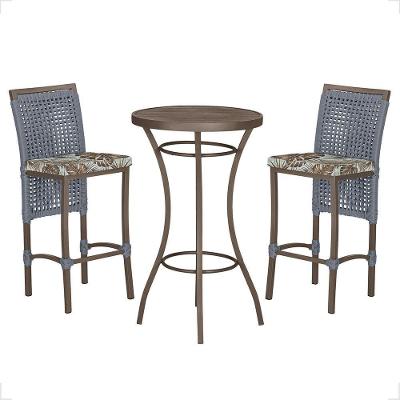 Mesa Bistrô E 2 Banquetas Roma Marrom Corda Estofado Trama Prata