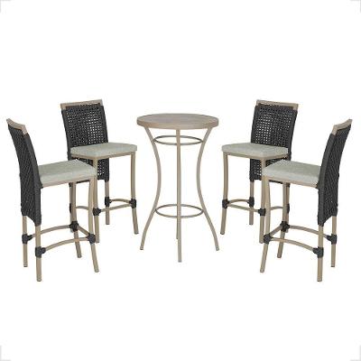 Mesa Bistrô Com 4 Banquetas Roma Fendi Corda Náutica 3 Trama Preto