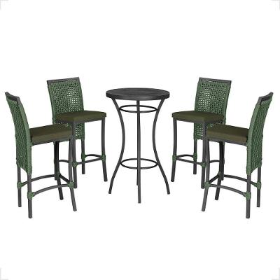 Mesa Bistro E 4 Banquetas Roma Preta Corda Náutica 13 Verde