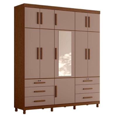 Guarda Roupa Casal Triton Plus 11 Portas Com Espelho Nogueira Capuccino - Móveis Albatroz