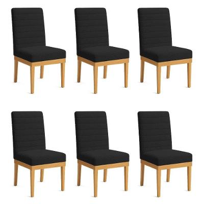 Kit 6 Cadeiras De Jantar Solana Boucle Preto Base De Madeira - Pallazio