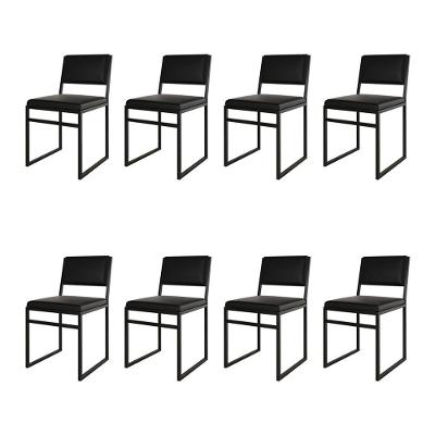 Kit 8 Cadeiras De Jantar Industrial Isa Assento Corino Para Mesa Sala Cozinha - Preto