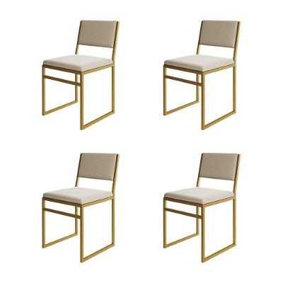 Kit 4 Cadeiras Isa Industrial Veludo Base Dourado Para Mesa Sala Cozinha Conforto - Dourado-bege