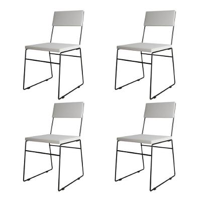 Kit 4 Cadeiras De Jantar Málaga Corino Base Preto Para Mesa Sala Cozinha Conforto - Preto-branco