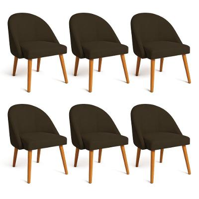Kit 06 Cadeiras Poltrona De Jantar Luna Suede Marrom Pés Palito Castanho - Pallazio