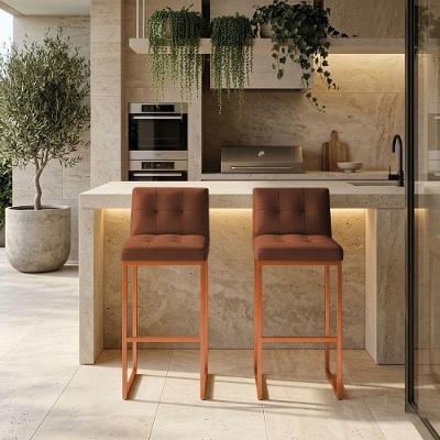 Kit 2 Banquetas Lirina PU Base Bronze com Encosto Nozes D'Rossi