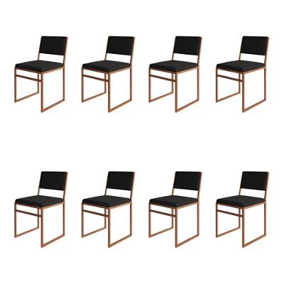 Kit 8 Cadeiras Industrial Isa Veludo Preto Base Cobre Para Mesa Sala Cozinha - Cobre-preto