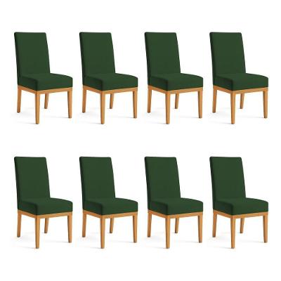 Kit 8 Cadeiras De Jantar Brisa Veludo Verde Base De Madeira - Pallazio